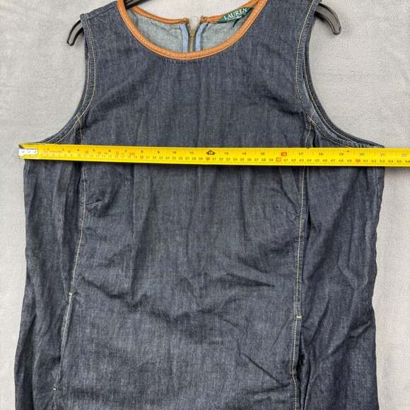 Lauren Ralph Lauren Denim Dress with Leather‎ Trim Size 16W Sleeveless Sheath - Picture 5 of 7
